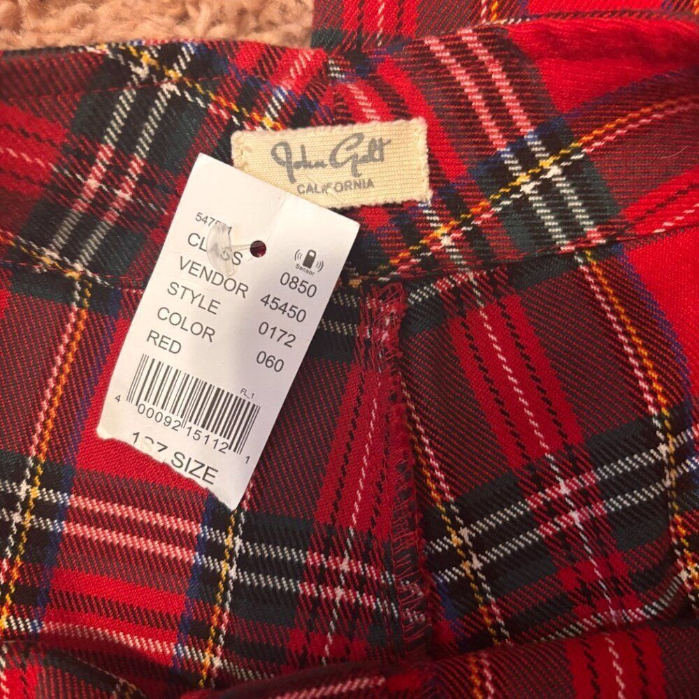 NWT Brandy Melville John Galt Red Blue Green Plaid High Rise Kim Pants Christmas - Picture 4 of 7